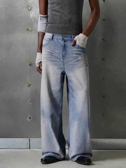 NEON BLANC Men's Casual Loose Woven Long Denim Jeans