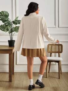 SHEIN Cottnline Plus Size Women's Solid Color Lapel NeckLong Sleeve Single Button Casual Blazer - Beige - View 2