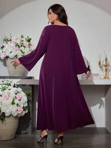 Al Najma Off-Shoulder Embroidery Floral Flared Sleeve Loose Dress