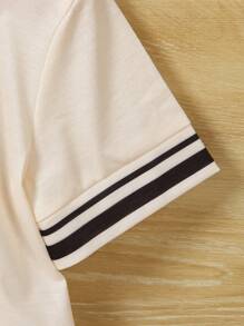 SHEIN Casuvi Kids Bộ 2 món thời trang tối giản cho bé trai, áo tay ngắn in họa tiết quả mơ phối màu cổ tròn và quần short cạp chun, thể hiện vẻ lịch lãm, phù hợp cho bé trai 4-7 tuổi mặc thường ngày khi trở lại trường. - Màu be - Xem 3
