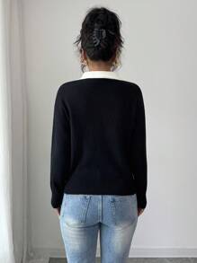 Elenzga 休闲时尚百搭简约日常长袖女式毛衣 - 黑色 - 查看 2