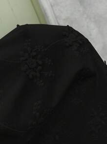 SHEIN Clasi 女士纯色立体刺绣前系带休闲夏季衬衫 - 黑色 - 查看 8