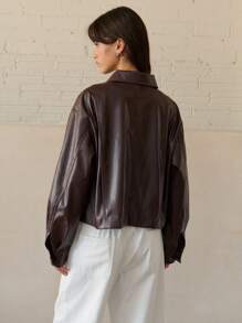 Nöista Women's Fashion Commuter Fur Collar Cropped Jacket - Coffee Brown - View 2