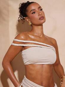 Hauture Seil dekoriertes gewebtes Tube-Top für Frauen, sexy Strandurlaubstags-Outfit, Apricot, Frühling/Sommer