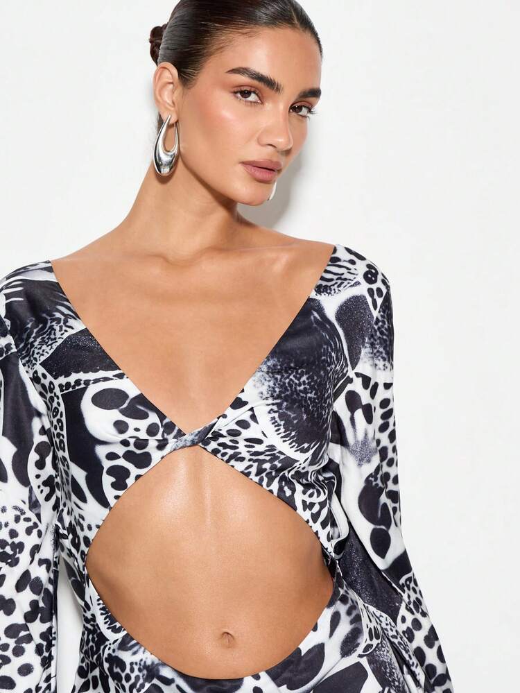 KIZN Robe de soirée maxi à imprimé animal, coupe moulante avec découpe à la taille, manches longues, robe de soirée d'hiver pour fête, mode vestimentaire de soirée formelle et pour le club