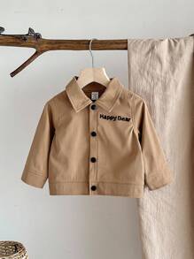 SHEIN Chaqueta/abrigo versátil y lindo con bordado de oso para bebé niño/niño pequeño de 0 a 3 años en otoño/invierno, color caqui - Caqui - Ver 6