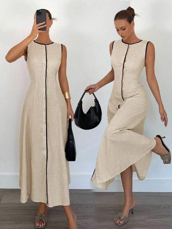 Siren Gaze Women's Sleeveless Contrast Color Casual Long Dress Summer