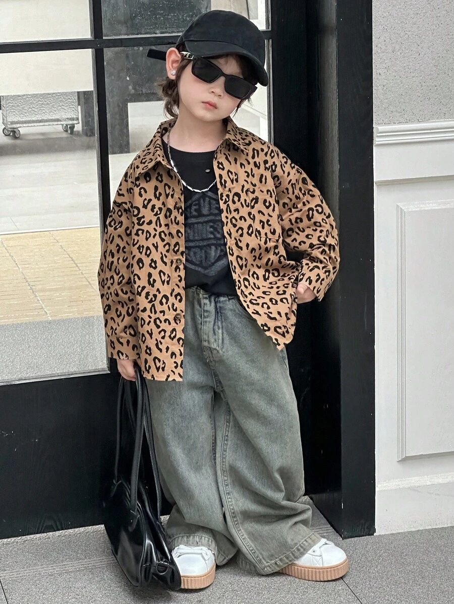 Dazy Kids 秋季幼儿男童休闲宽松豹纹领衬衫 - 卡其色 - 查看 1