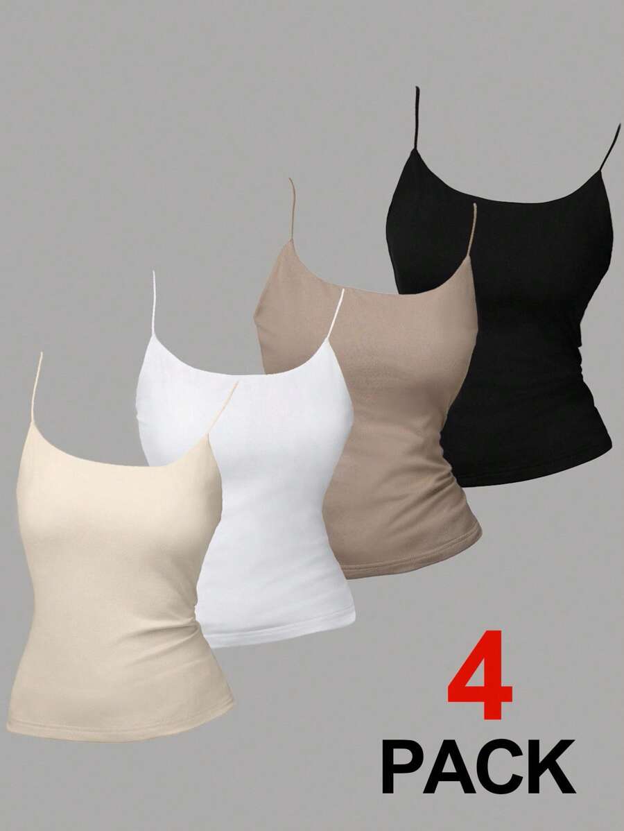 SHEIN Girlism 4件/套少女基础款吊带背心,可调节细肩带,适合春夏穿着,修身短款休闲无袖上衣,适合春、夏、秋、冬穿着。女童吊带背心多件装,3件装,含文胸,适合返校、秋季、Y2K、万圣节、荧光色、秋日、假日等场合。 - 彩色 - 查看 1
