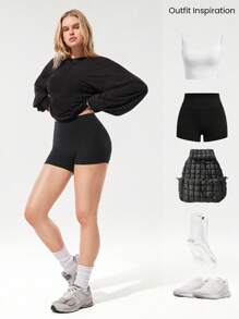 GLOWMODE TENCEL™ 莫代尔丝滑扭纹露背设计灯笼袖口合身下摆长袖上衣日常休闲装