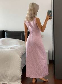 DAZY Váy ngủ dài tay không tay cổ chữ V họa tiết hoa mùa hè - Màu Hồng baby - Xem 2