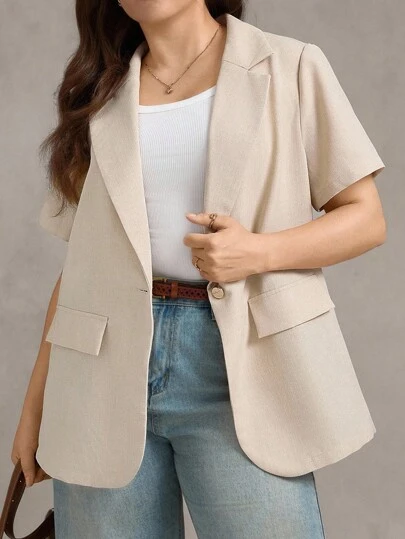 Zelara 加大码 Ins 风格返校季西装外套，复古时尚休闲装，适合通勤和外出，外出上衣，女士外出服装，教师服装，加大码秋季女装，秋季服装，返校服装，女士返校节办公室服装，商务休闲女式短袖西装外套，夏季西装外套，女士西装外套短袖夹克