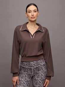 Activina 女式休闲简约领运动 Polo 衫 - 棕色 - 查看 4