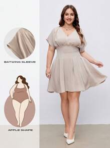 SHEIN MOD 大码蝙蝠袖宽松直筒连衣裙、夏季假日连衣裙、办公室通勤连衣裙 - 杏色 - 查看 2