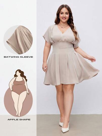 SHEIN MOD Plus Size Batwing Sleeve Loose Shift Dress, Summer Holiday Dress, Office Commute Dress,Birthday Dresses For Women,Women Linen Dress,Work Women Dresses