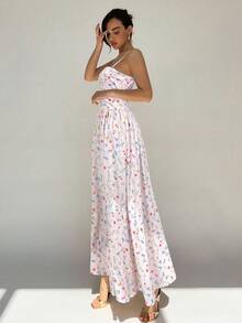 Aloruh Váy suông chữ A họa tiết hoa nhỏ xinh dành cho nữ, Xuân/Hè - Hồng - Xem 5