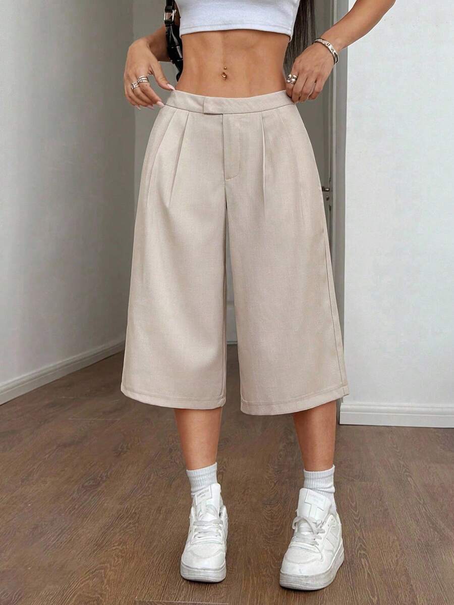 SHEIN Unity 2025 Fashionable Loose Wide-Leg Shorts, Spring/Summer New Arrival, Campus Wear - Apricot - View 1