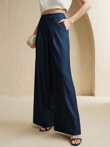 Anewsta Quần ống rộng dáng rộng màu denim thường ngày dành cho nữ có túi, đa năng để mặc đi làm và mặc hàng ngày, Thu/Đông - Màu xanh lam - Xem 3