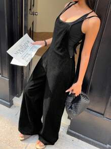 Siren Gaze Women's Casual Loose Long Denim Bib Pants And Jumpsuit, Blue, Spring/Autumn Winter Black Casual Black - Black - View 4