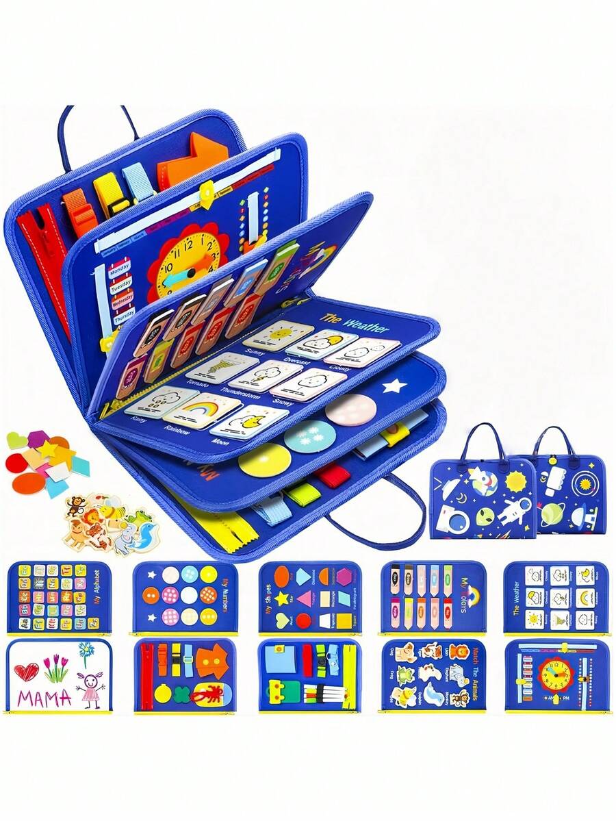 12in1 Compact Sensory Educational Busy Board With Zipper Buckle Button Lace Fine Motor Skills Development Random Color Accessories Learning Activity Book Birthday Gift For Boys Girls Preschool Toy Travel Friendly Early Learning Fine Motor Cognitive Development Gift Idea Sensory Play Activity Board