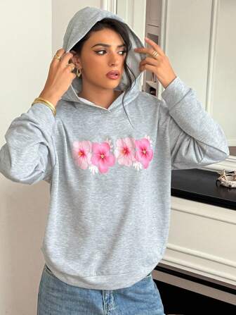 Roylia Women's Floral Print Hooded Long Sleeve Sweatshirt Pullover Fall