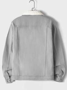 SHEIN Cottnline Men's Denim Jacket With Fur Collar And Lining - Light Grey - View 2