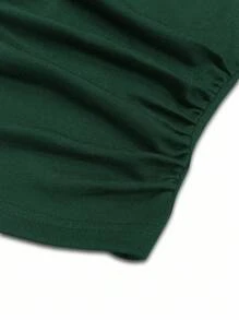 女士时尚宽松蝙蝠袖侧褶长袖T恤 - 墨綠色 - 查看 4