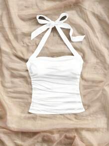Soleia 2 件套露背花卉印花褶饰女式吊带背心上衣花卉背心，夏季上衣 - 彩色 - 查看 3