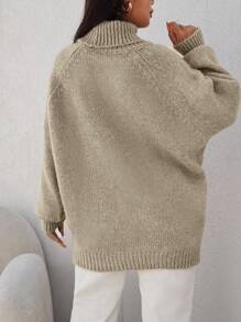 EURMUSE Plus Turtleneck Raglan Sleeve Sweater - Beige - View 2