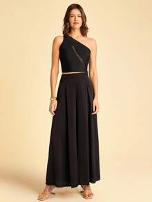 CAJUNI Women's Asymmetric Sleeveless Mesh Cropped Tank Top - Black - View 6