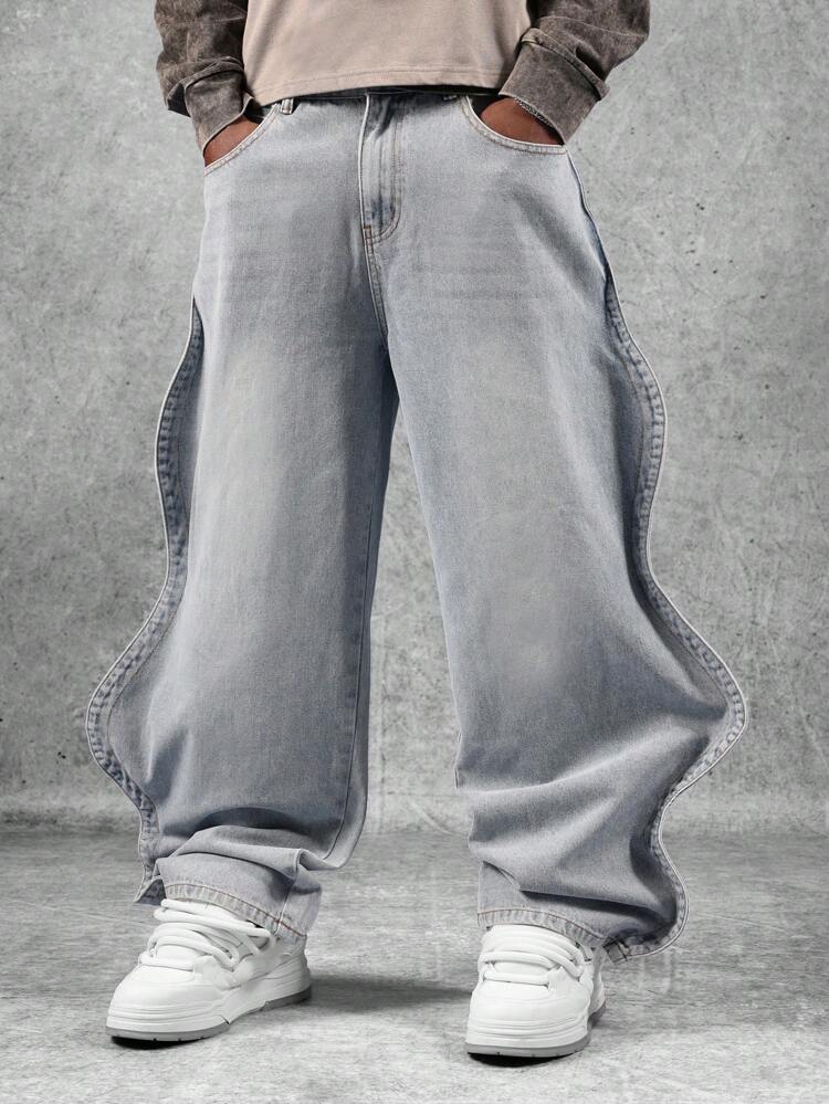 Wide Leg Baggy Skater Jeans With Wavy Design