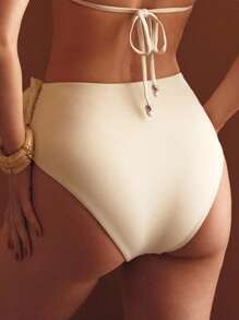 Swim Chiccia 女款海灘度假休閒抓皺3D花朵泳裝下身夏季款 - 米色 - 查看 5