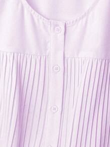 SHEIN Clasi Women's Solid Color Ruffle Cap Sleeve Round Neck Pleated Elegant Blouse - Mauve Purple - View 5