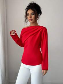 Elenzga Women's Autumn New Oblique Shoulder Ruffle Long Sleeve Blouse Fall Cloth For Women