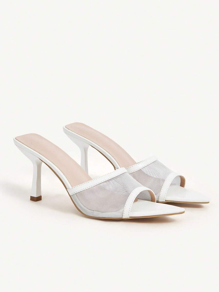 CUCCOO CHICEST 女士尖头网眼嵌花细高跟凉鞋，优雅性感基本款白色网眼仿皮女士高跟穆勒鞋，适合下午茶、约会、时尚派对、职场、优雅装扮、度假、宴会、酒吧、夜总会、万圣节、圣诞节、感恩节 - 白色 - 查看 1
