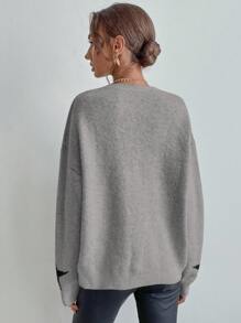 EMERY ROSE Pull oversize à motif étoile color block, tricot automne/hiver - Gris foncé - Voir 2