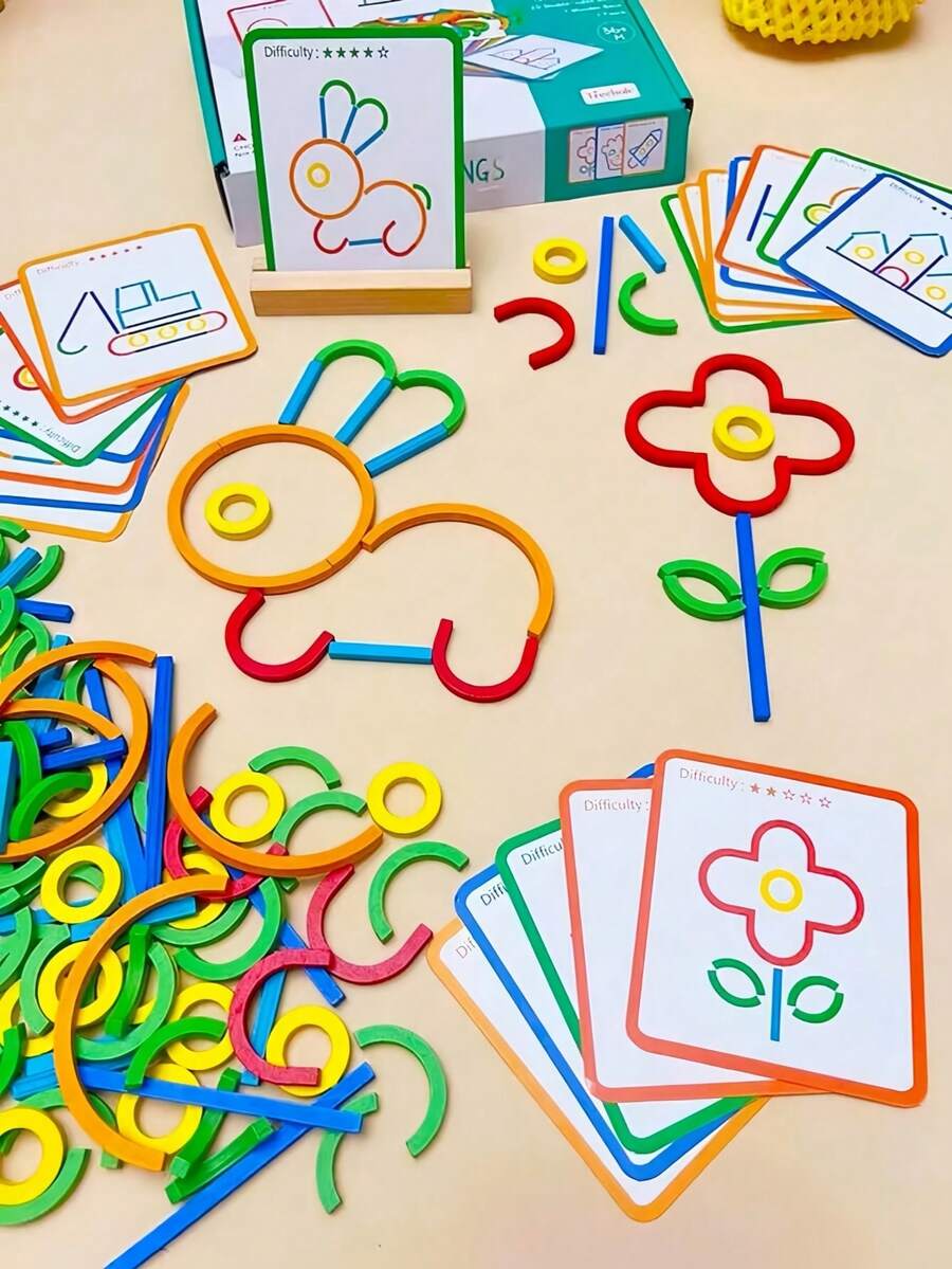 Bloques de rompecabezas de anillos de madera - Juguetes educativos Montessori STEM creativos - Diseño de bloques de colores para decoración de habitaciones - Regalos de invierno, Navidad, Año Nuevo y fiestas