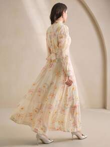 Anewsta Elegantes Ballonkleid mit Stehkragen - Pink - Übersicht 2