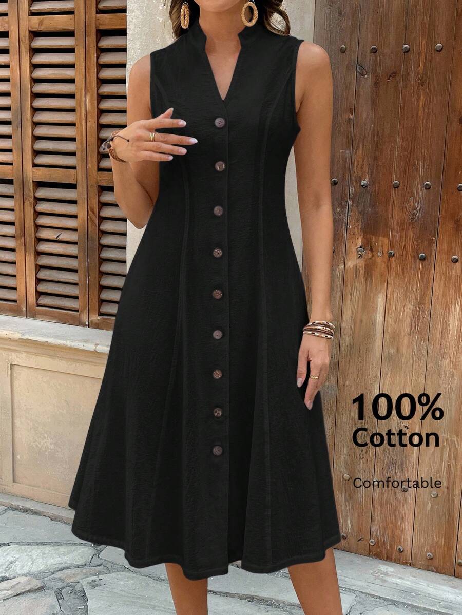 EMERY ROSE Váy ngắn tay cổ tròn họa tiết hình học mùa hè dành cho nữ - màu đen - Xem 1
