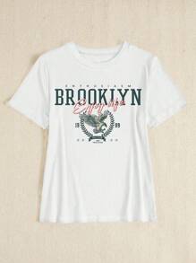 BamGleam Áo thun nữ tay ngắn dáng ôm, in chữ, thời trang mùa hè - trắng - Xem 6