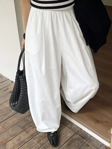 DAZY Women's Elastic Waist Harem Pants, Loose City Casual Long Trousers - White - View 3