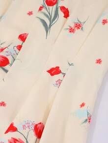 少女优雅花卉印花泡泡袖连衣裙，夏季 - 紅色 - 查看 5