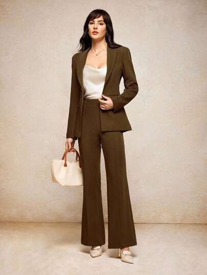 House of One Classic Brown Tailored Casual Blazer Women Business Old Money Fall