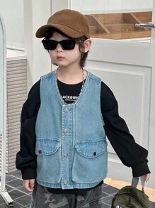 Dazy Kids Toddler Boys' Loose Casual Denim Jacket, Autumn - Blue - View 4