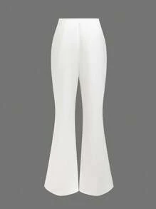 Elenzga Women's Elegant Commuter Casual Flared White Pants With Button Decor, Versatile European Style Suitable For Daily, Casual, Party, Commute And Other Occasions Fall Cloth For Women