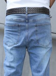 Manfinity EMRG 男士浅色水洗阔腿喇叭牛仔裤，拉链细节设计，适合休闲穿着 男士浅色水洗牛仔裤 - 淺色水洗藍 - 查看 5