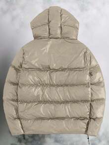 SHEIN Cottnline Men Zip-Up Regular Hoodie Padded Coat - Beige - View 2