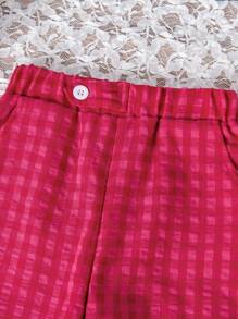 SHEIN 2 件套可爱卡通熊印花上衣和格子裤，女孩夏季休闲装 - 白色 - 查看 8