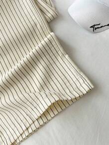 Elamini 女式超低腰休闲条纹直筒裤，学院风，返校季 - 黃色 - 查看 4