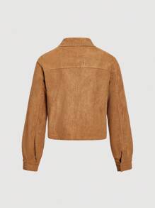 SHEIN MOD Jaqueta Casual de Manga Longa com Design de Contas para Mulheres, Jaqueta de Camurça Marrom para Mulheres, Jaqueta Cropped para Mulheres, Jaqueta Estilo Oeste para Mulheres, Jaqueta com Tachas para Mulheres no Outono/Inverno - Caqui - Visão 2